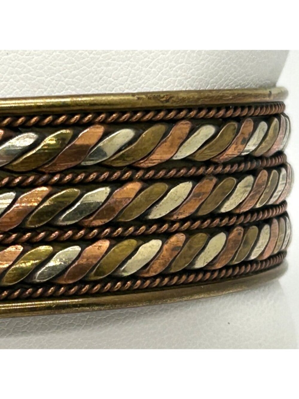 Vintage Adjustable Brass Copper & Silver-Tone Tricolor Cuff Bracelet 8" Unisex - Picture 12 of 16